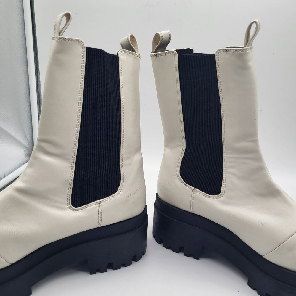 H&M DIVIDED Platform Boots Chunky Lug Sole Pull On Womens 9.5 Y2k Cream Black - Picture 6 of 15